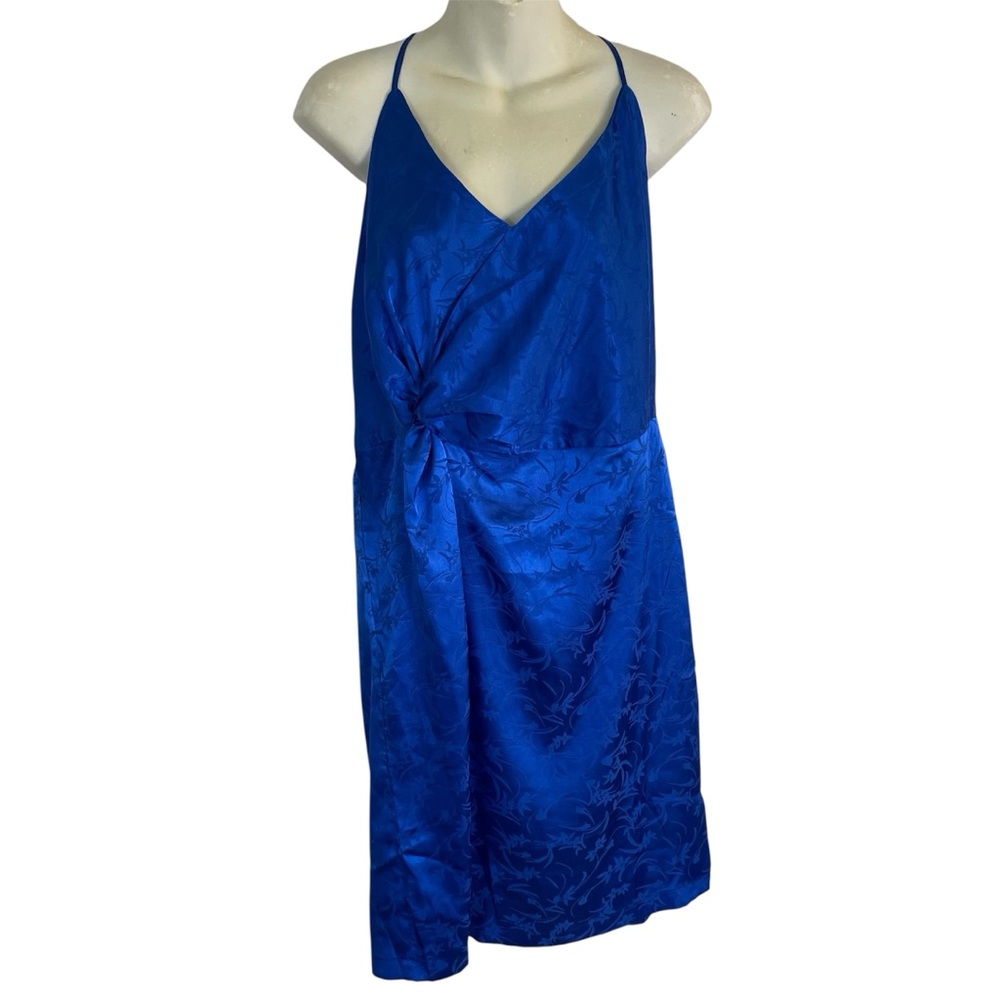Lulu's Blue Satin Spaghetti Straps V-Neck Dress Size XL glam coquette rave chic